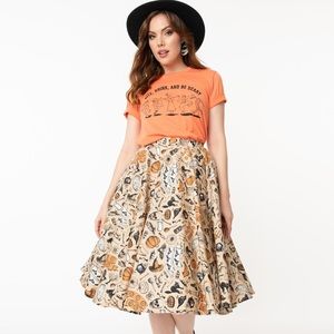 Unique Vintage (Magnolia Place) Retro Cream Halloween High Waist Swing Skirt